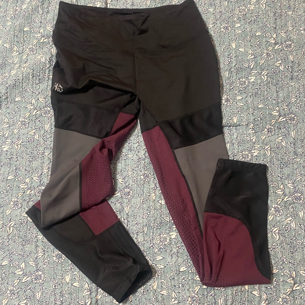 Women’s Colorblock Performance Leggings - Black, Gray & Burgundy